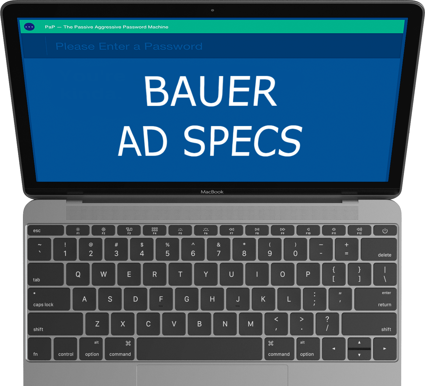 A MacBook with Bauer Ad Specs